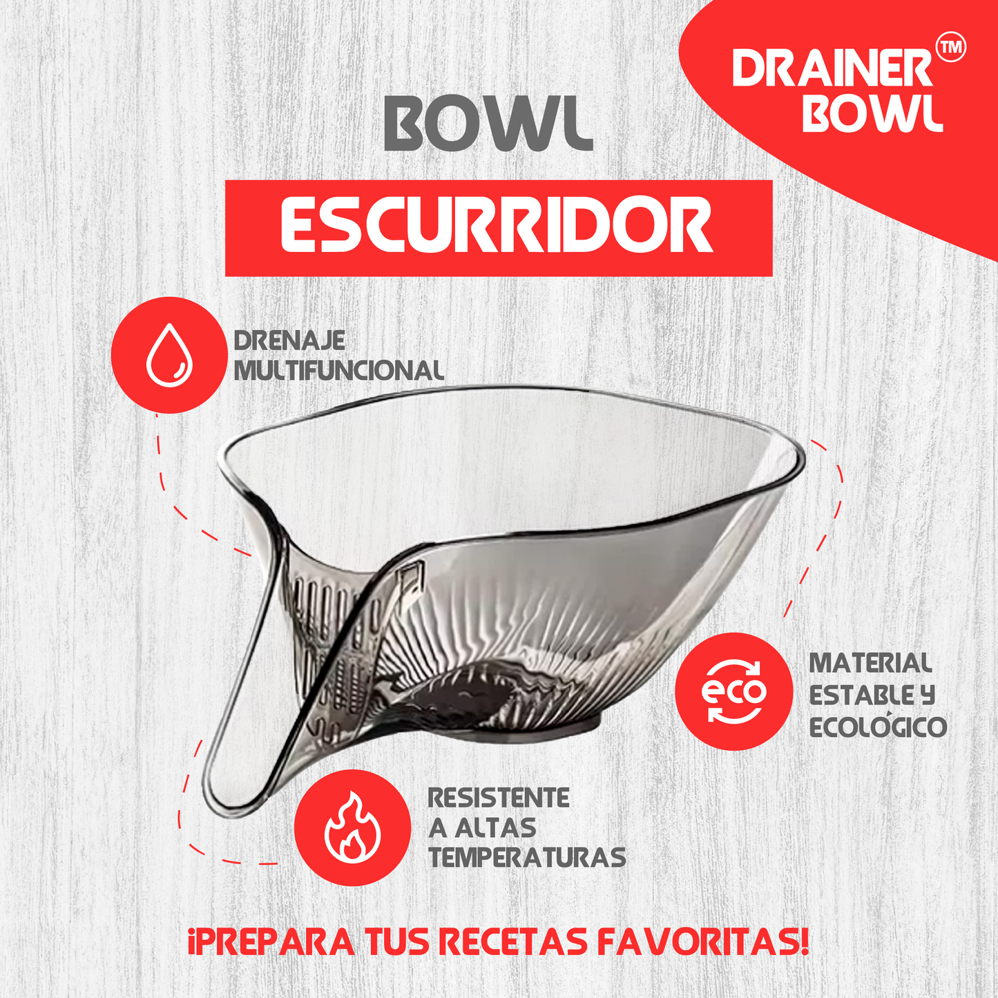 Bowl Escurridor 2 en 1 + Libro 100 Recetas Master Chef