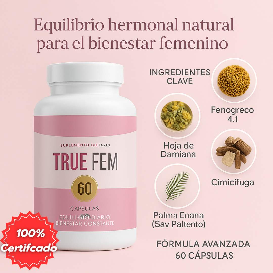 Cápsulas TrueFem™ – Energía, Hormonas y Digestión Saludable