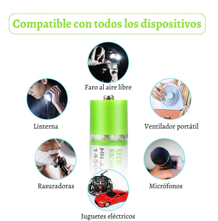 EcoCharge™: Pilas AA Recargables USB - Paga 1 par lleva 2