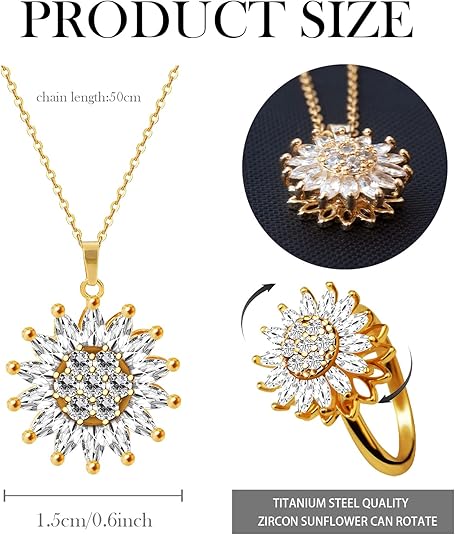 Set Collar y anillo de girasol giratorio + Caja de regalo