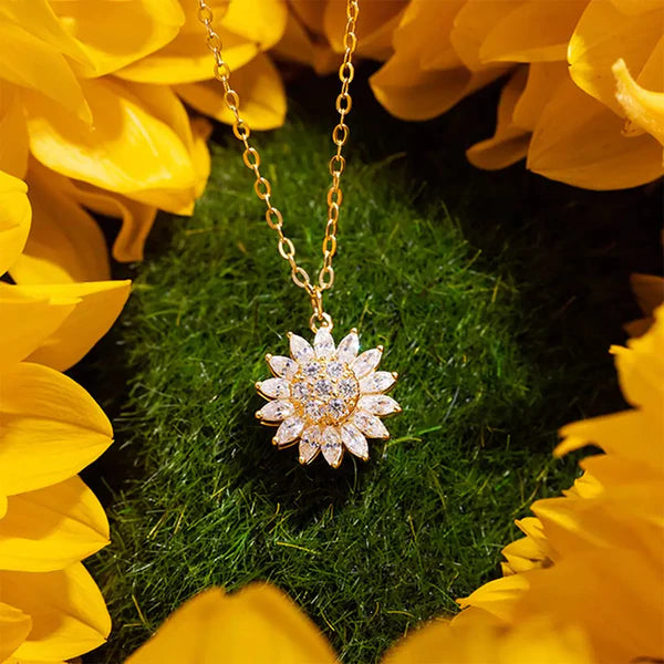Set Collar y anillo de girasol giratorio + Caja de regalo
