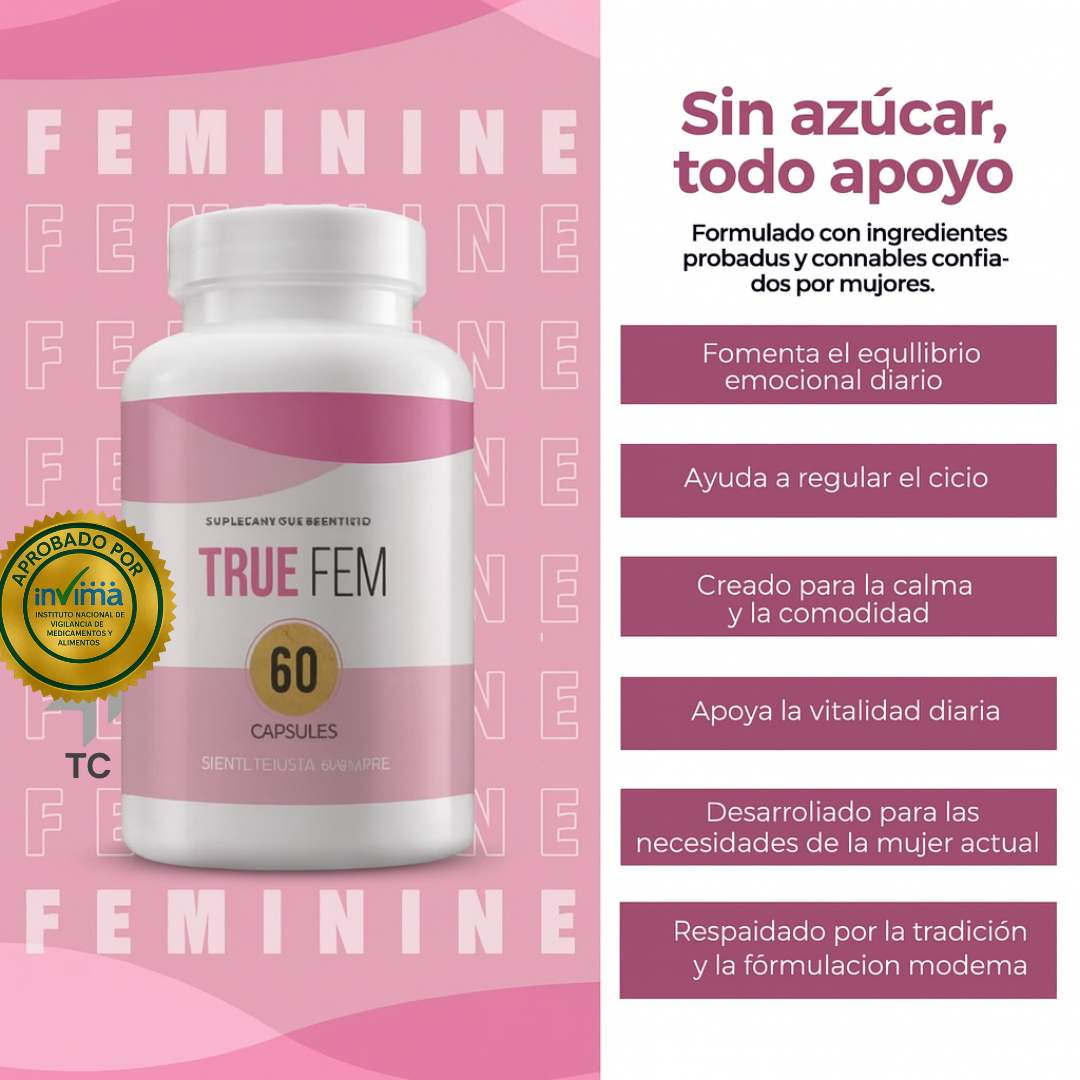 Cápsulas TrueFem™ – Energía, Hormonas y Digestión Saludable
