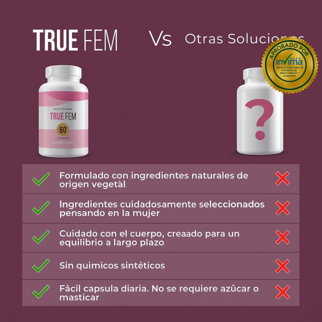 Cápsulas TrueFem™ – Energía, Hormonas y Digestión Saludable